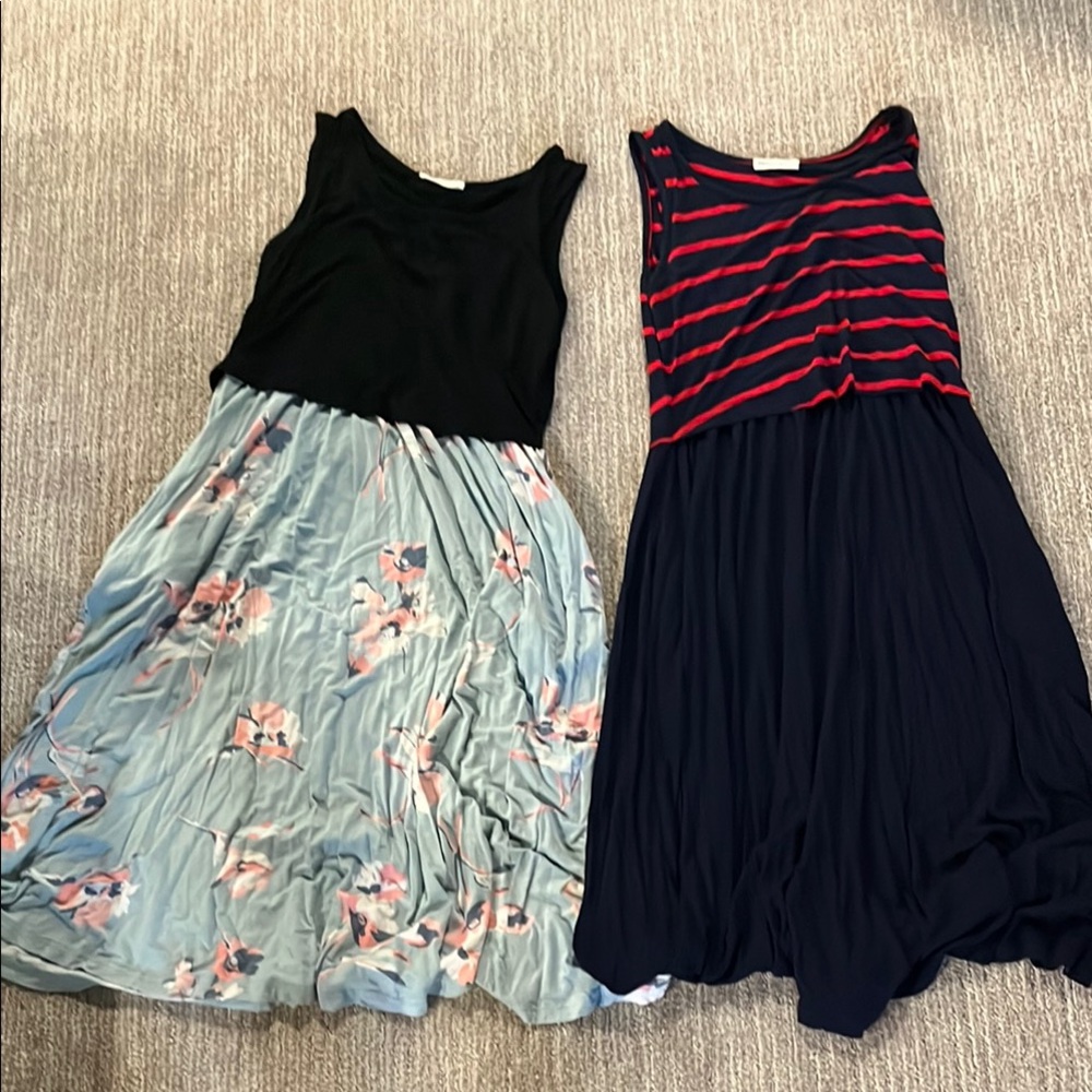 Floral and Striped Women’s Nursing Dresses Set